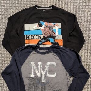Faded Glory Graphic Black and Urban Pipeline Navy Long Sleeve Tees
